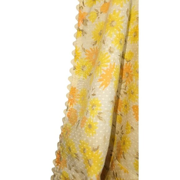 Vintage Handmade Kitchen Apron Yellow Floral Pockets Ric Rac Polka Dot Tie Waist - Picture 9 of 10